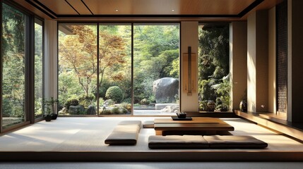 Fototapeta premium Japanese zen interior design of modern living room, home