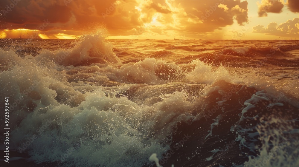 Poster surging tempest with shattering waves
