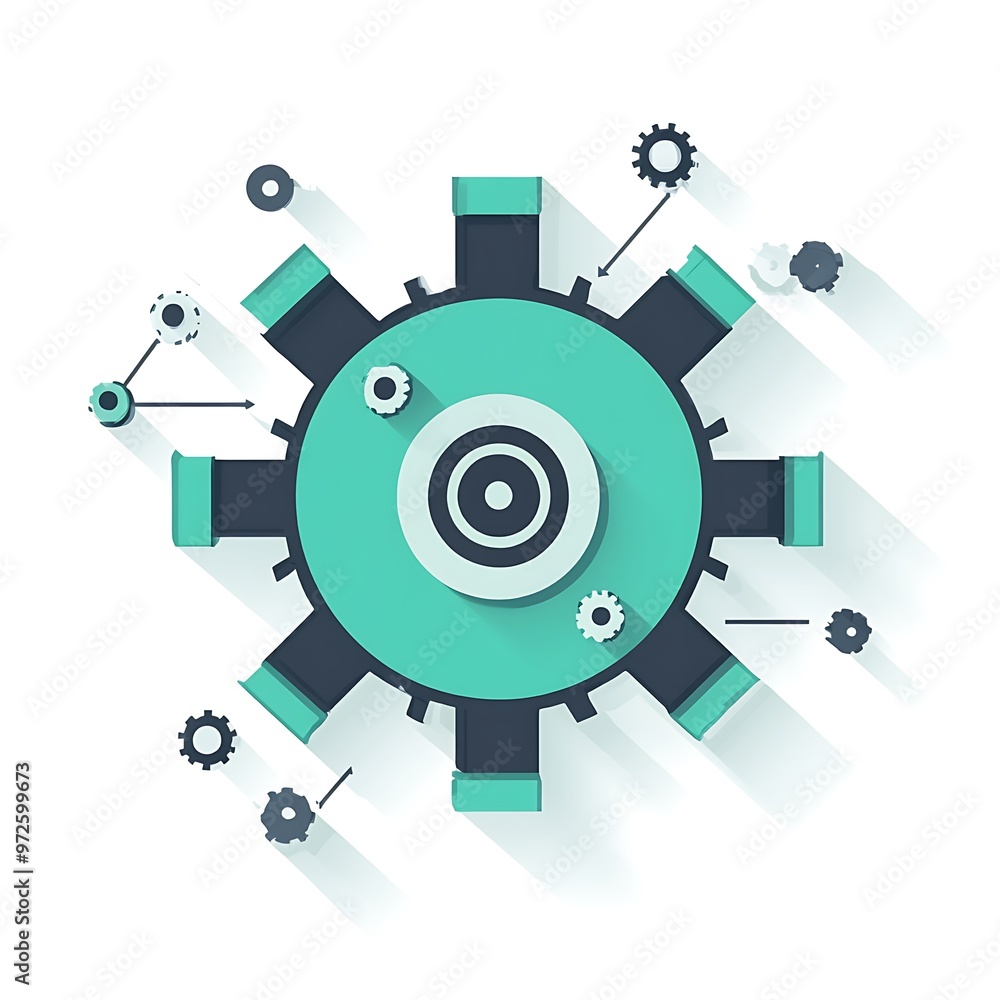 Poster Abstract Gear Mechanism with Interconnected Cogs and Arrows