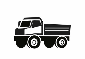 Flat design of a truck or lorry vector in black and white perfect for apps, website, logo or sign 