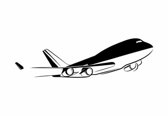 Flat design of a commercial airplane vector in black and white perfect for apps, website, logo or sign 