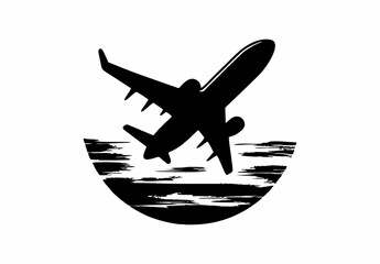 Flat design of a commercial airplane vector in black and white perfect for apps, website, logo or sign 