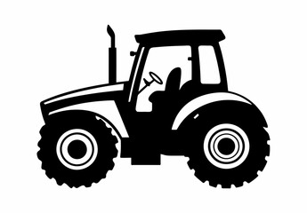 Flat design of a tractor vector in black and white perfect for apps, website, logo or sign 