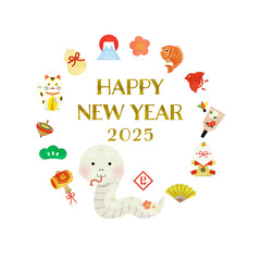 巳年の水彩風 HAPPY NEW YEARイラスト