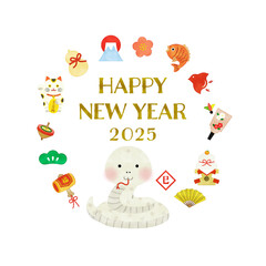 巳年の水彩風 HAPPY NEW YEARイラスト