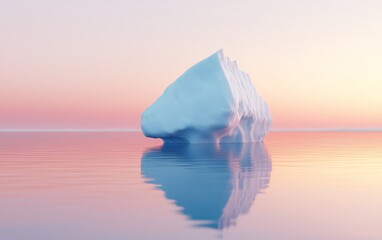 Majestic iceberg floating in serene Arctic waters, soft sunset glow reflecting off icy surfaces, calm and tranquil atmosphere, winter landscape