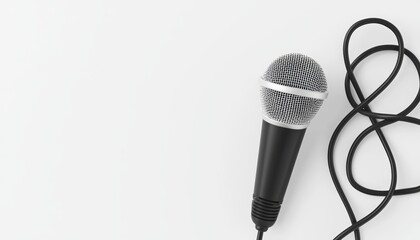 Microphone and cable arrangement, clean white stage-like setting, high detail, 3D illustration