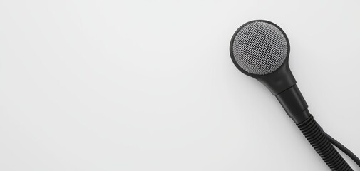 Microphone with curved cable, stark white background, professional audio concept, 3D illustration