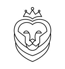 Lion logo with a crown or modern line icon. Vector line art design with bold outline. Black and white Pixel Perfect minimalistic symbol isolate white background