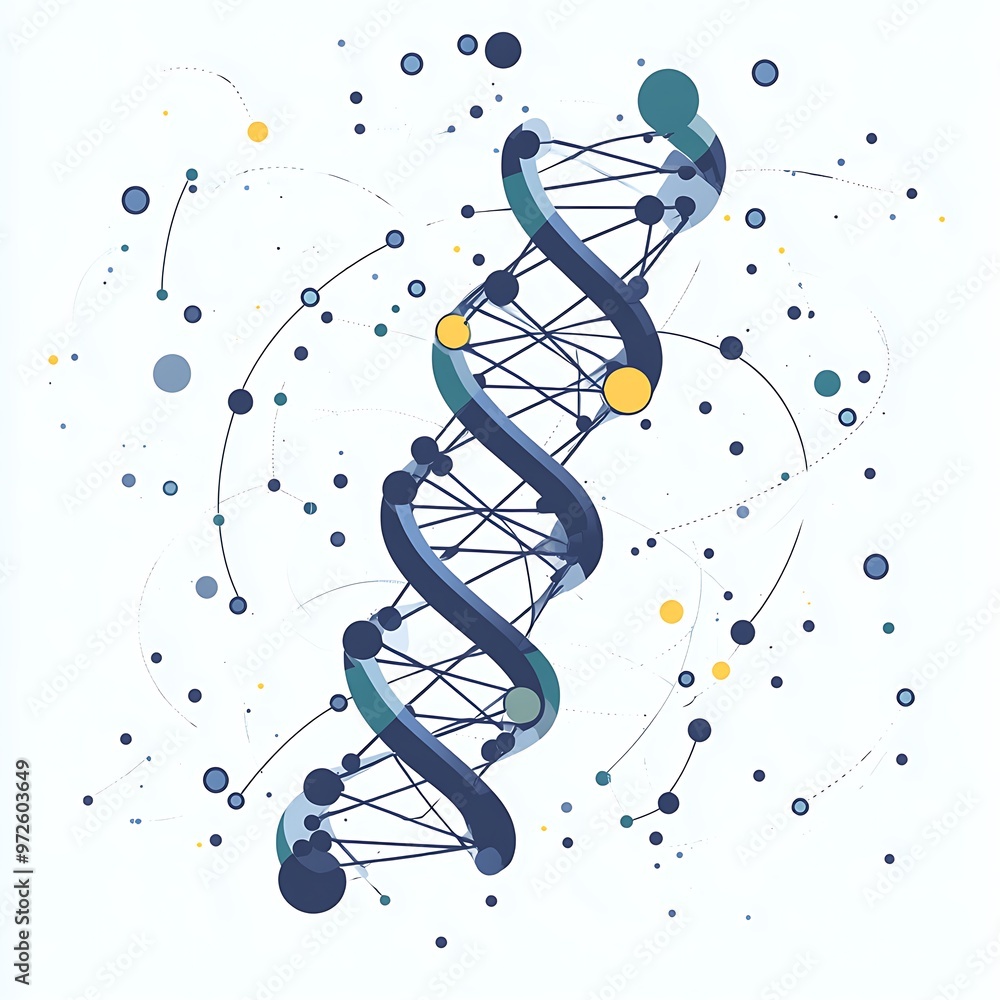 Poster abstract illustration of a dna helix with connected circles