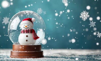 christmas snow globe with cute snowman on winter background - Powered by Adobe