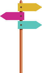 Wooden signpost showing three different directions with colorful arrows, great for travel and tourism concepts