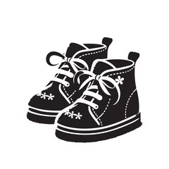 Baby shoes silhouette. kid shoes vector silhouette. Baby shoes illustration black on white background.