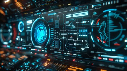 Fototapeta premium Photo of a futuristic AI interface, showing complex algorithms and visualizations of data analysis.