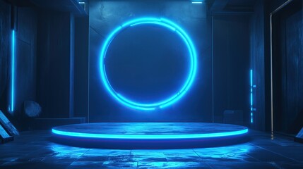 Background podium 3d light game circle blue neon stage