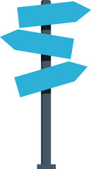 Blank blue directional signpost pointing in different directions, isolated on white