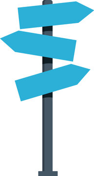Blank blue directional signpost pointing in different directions, isolated on white
