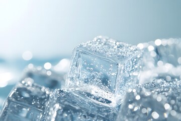 Obraz premium Close up of ice cube glistening with condensation