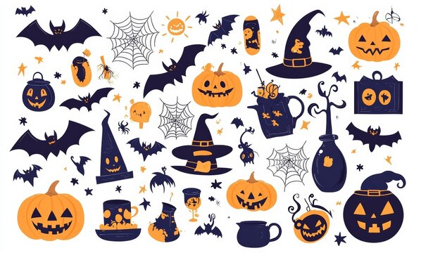 Fototapeta Cute Halloween wallpaper pattern background in cartoon style.