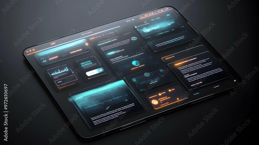 Poster a sleek user interface using glassmorphism, with semi-transparent panels.