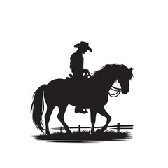 Cowboy vector design. Cowboy logo, icon. Cowboy with horse illustration black and white.