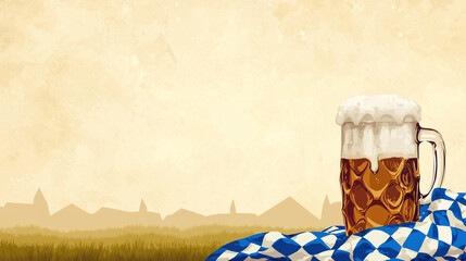 oktoberfest background, glass of beer on a wooden background