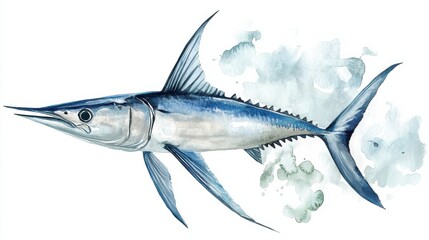 Illustration of a marlin swimming in ocean waters showcasing its streamlined body and distinctive features in vibrant colors