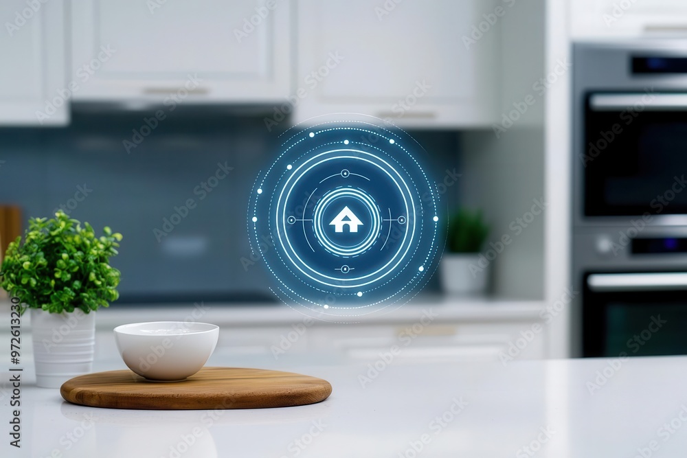 Poster a kitchen using smart technology to monitor energy usage, making the space more efficient and reduci