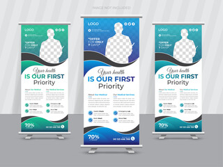 Corporate healthcare medical roll up banner design or rack card x banner template