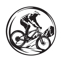 Naklejka premium Downhill mountain biking vector logo Isolated on white background