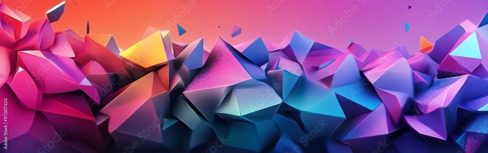 Leinwandbilder vibrant abstract landscape with colorful, sharp-edged shapes set against a gradient sky during twili