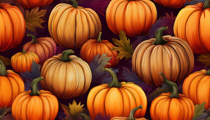  Seamless pumpkin pattern, perfect for Halloween wrapping paper and textile designs. _1(753)