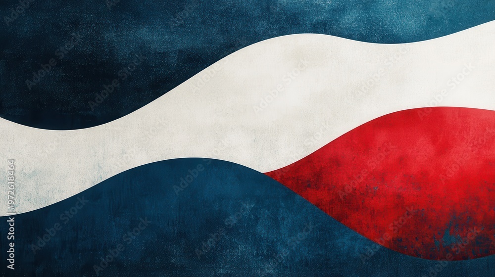 Poster wavy abstract background with red, white, and blue colors blending together in a dynamic and modern 