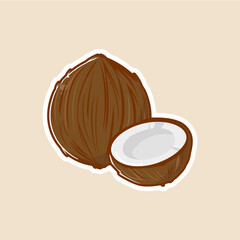 Coleção Frut'Arte -  coco seco, frutas frescas, descascada cardápio de nutrição saudável. Ilustração vetorial de desenho animado.