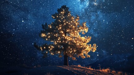 Christmas Tree Under a Starry Sky