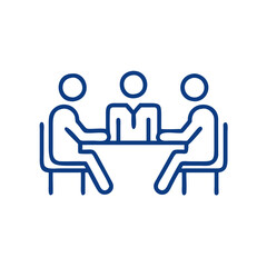 Business meeting between partners icon in minimalist style and blue color