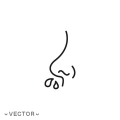Runny nose line icon, thin line symbol isolated on white background, editable stroke eps 10 vector illustration
