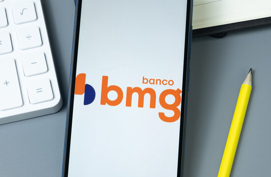 New York, USA - 30 August 2024: Banco Bmg Logo on Phone Screen, Company Icon on Display
