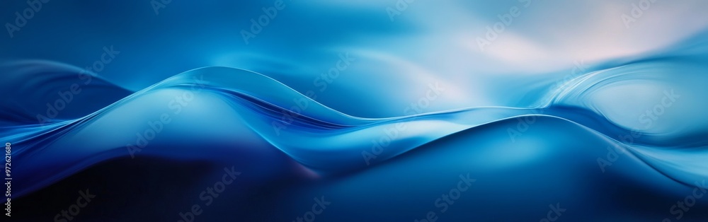 Poster serene waves of blue fabric gracefully undulating under soft lighting in an abstract composition