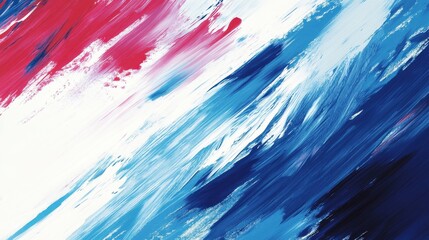 Dynamic abstract painting with bold strokes of red, blue, and white colors showcasing artistic expression