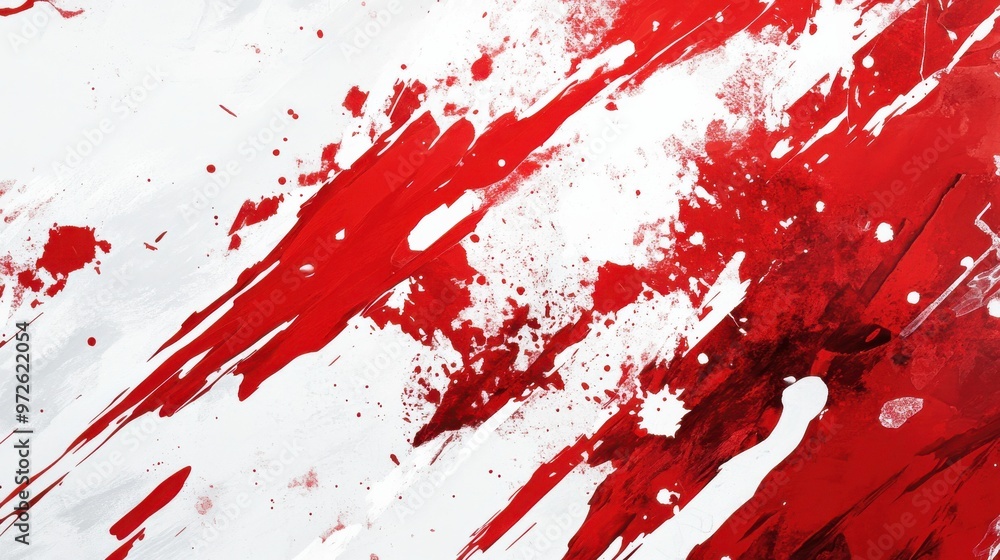 Poster bright red abstract splashes on a white background creating a dynamic and energetic visual display f