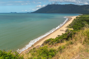 Outstanding view from Rex Lookout on Coral See sandy coastline in Queensland, Australia. It is...