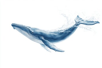 Obraz premium Blue whale swimming underwater with splash effect