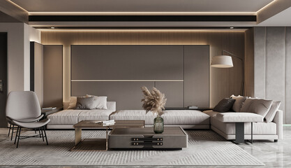 Modern living room with minimalist design elements.