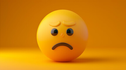 Fototapeta premium Sad emoji, emoticon, emotion, face, sad, cry, expression, communication, icon, sign, symbol, sadness, illustration, 3D rendering, tear, pout, Generative IA