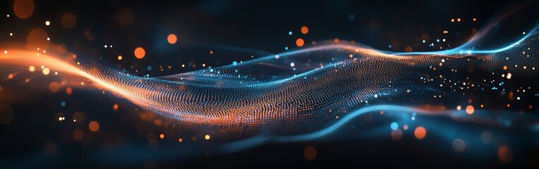 A vibrant digital artwork depicting flowing patterns of light and color in a dark background, showcasing an abstract representation of energy