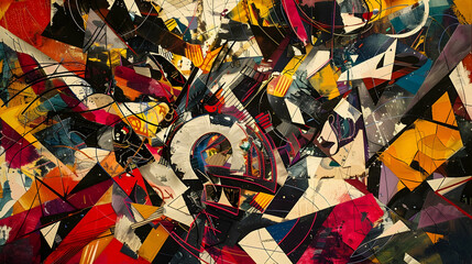 Sale Frenzy: Abstract depiction of a frenzy of sale-related elements in a chaotic yet organized composition