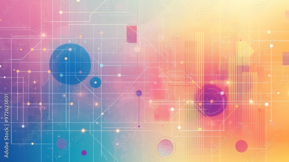 Leinwandbilder abstract digital background featuring vibrant colors and geometric shapes with lines and circles, id