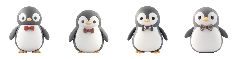 Fototapeta premium A charming collection of cartoon penguins dressed in bows, perfect for children's themes and fun winter designs.