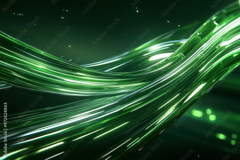 Poster abstract green flowing waves creating a vibrant, dynamic composition.